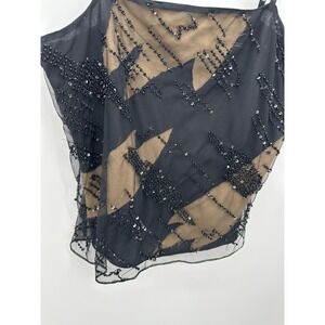 Vtg Y2K Beaded Mesh Tank Top Rave Grunge Cyber Punk Whimsigoth Festival Sz S